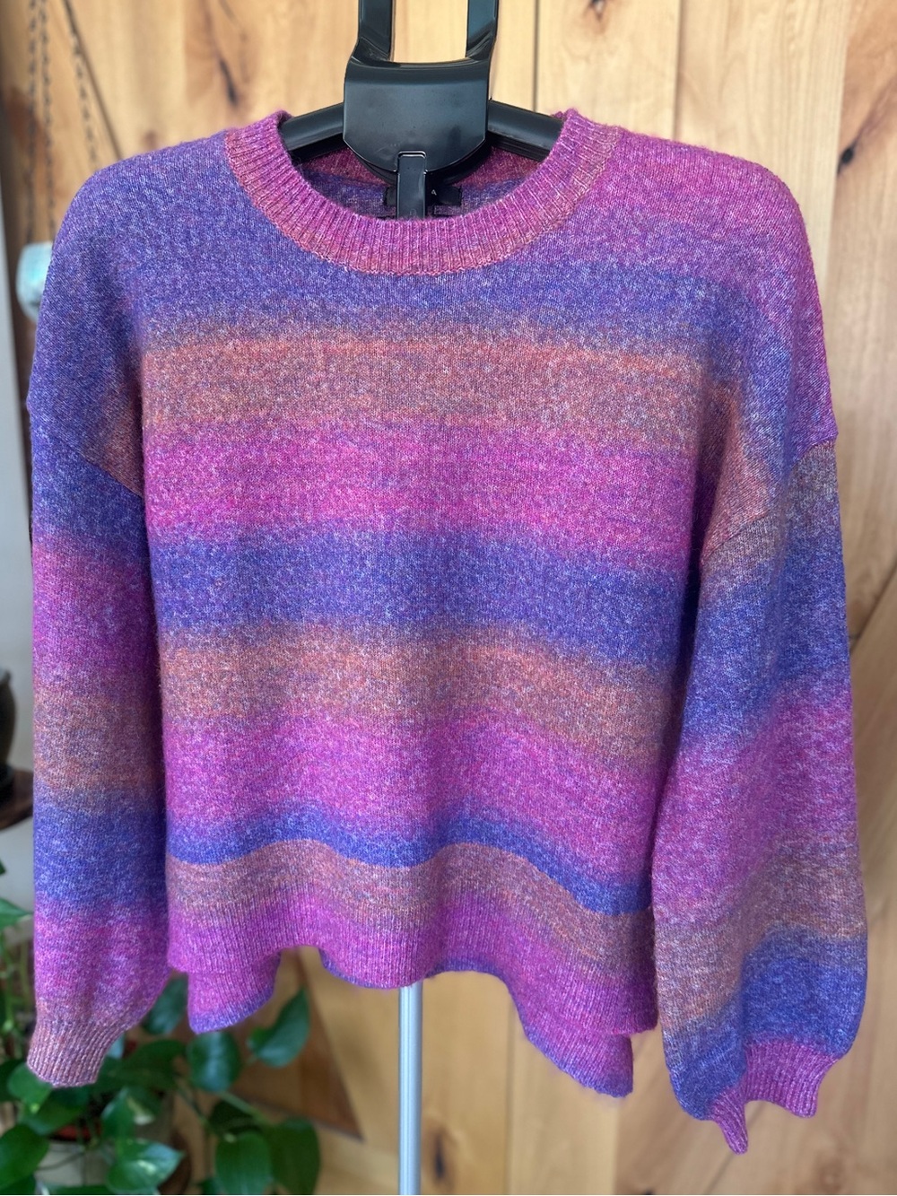 AQUA Bloomingdale's Multicolor Space Dye Striped Crewneck Knit Sweater XS
